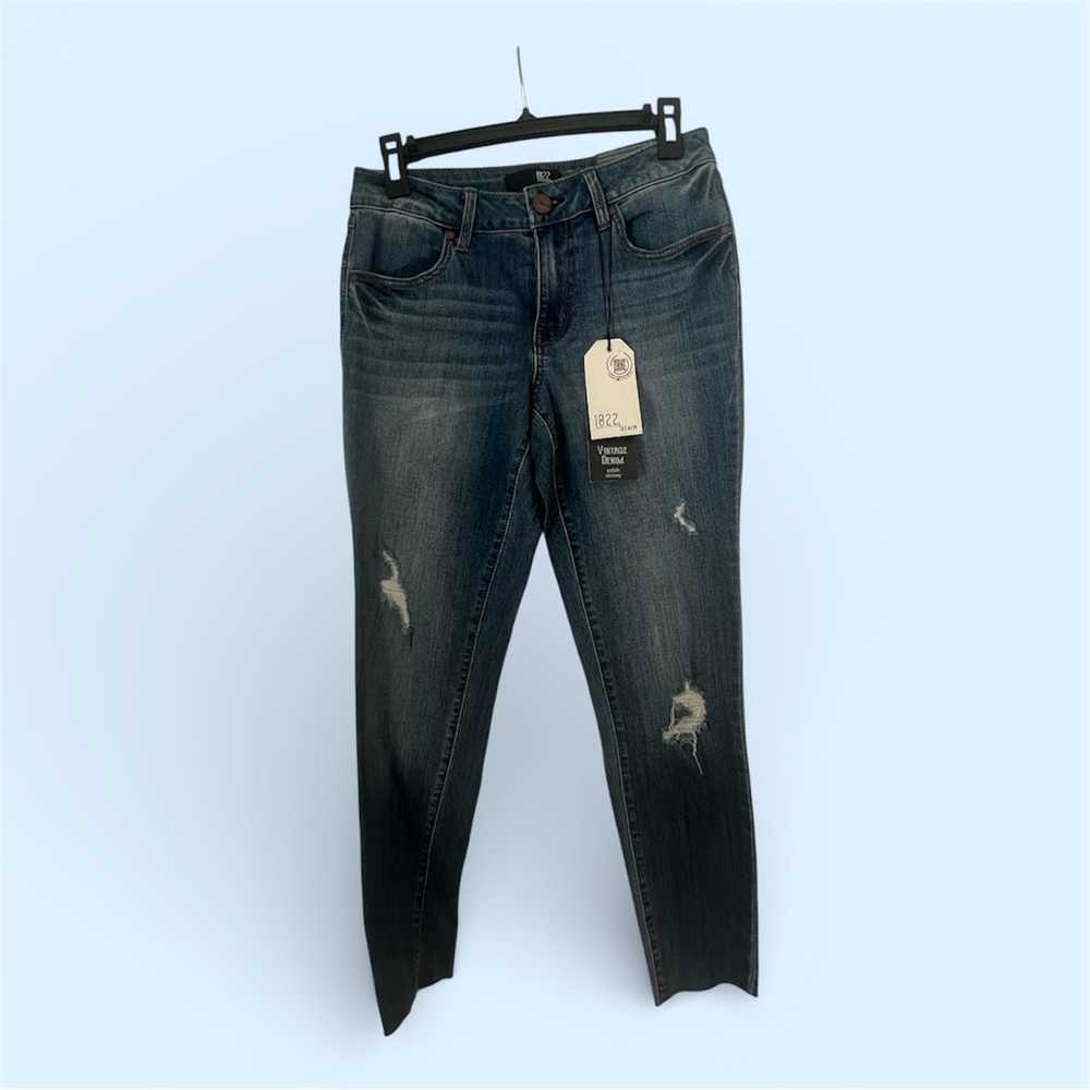1822 Denim Vintage Denim Ankle Skinny Jeans Distressed Raw Hem Size 6 NWT
